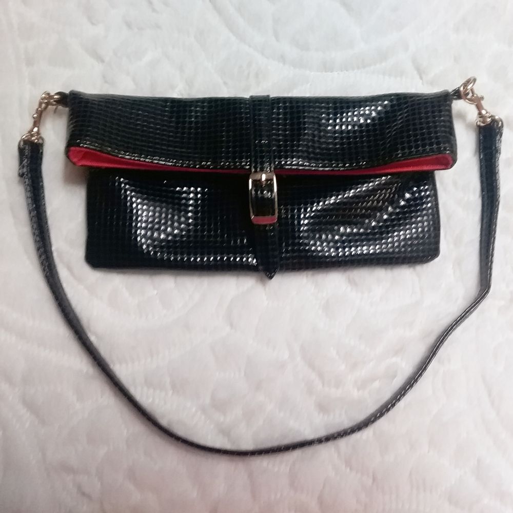 Jazzd Convertible Foldover Purse Clutch Wristlet Black Textured Vegan Leather